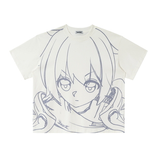 2727WORLD 法老 漫画头像满印印花短袖T恤国潮美式复古街头