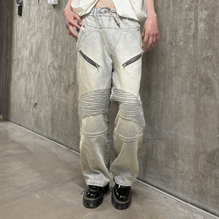 美式 翼赛风琴褶黄泥染牛仔裤 复古街头国潮流休闲 法老 2727WORLD