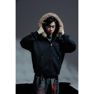 抗静电抗菌复古美式 2727WORLD 卫衣 毛领连帽开衫 街头国潮流 法老