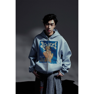 复古美式 2727WORLD 连帽卫衣 海报开衫 街头国潮流休闲 法老