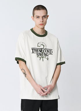 2727WORLD 法老 复古街头路牌撞色印花短袖T恤男女同款夏季