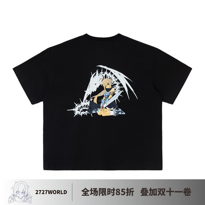 2727WORLD 法老 冰龙少女印花短袖T恤国潮美式复古街头