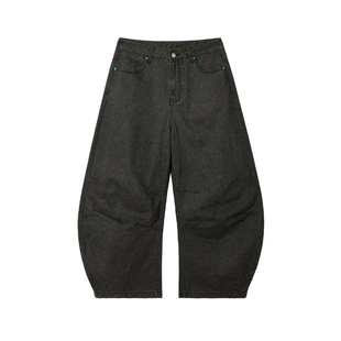 美式 2727WORLD 阔腿裤 绿松石撞钉阔腿弯刀牛仔裤 复古街头 法老