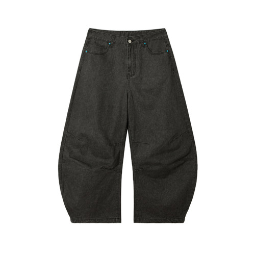 2727WORLD 绿松石撞钉阔腿弯刀牛仔裤阔腿裤美式复古街头