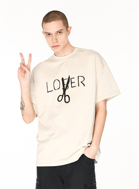 2727WORLD 法老 美式蜡染LOSER剪刀短袖T恤 复古vintage潮流街头