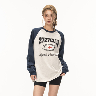 T恤打底衫 2727WORLD 街头撞色插肩长袖 美式 复古街头国潮流 法老