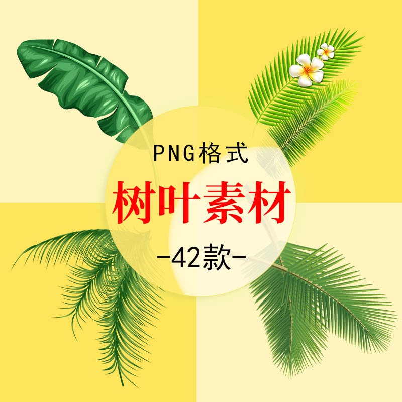 3.卡通手绘夏天沙滩椰子树叶png免抠图ps设计素材ppt插画小报装饰图片