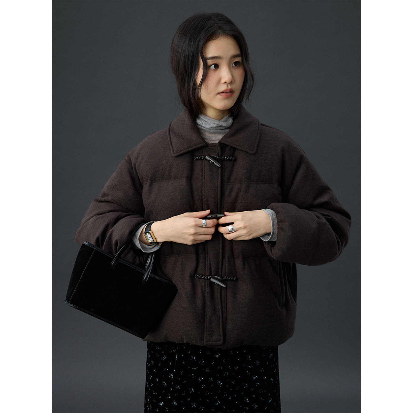 时简 复古感爆棚 蓬松保暖羊毛呢料羽绒服冬季挺括有型外套62595