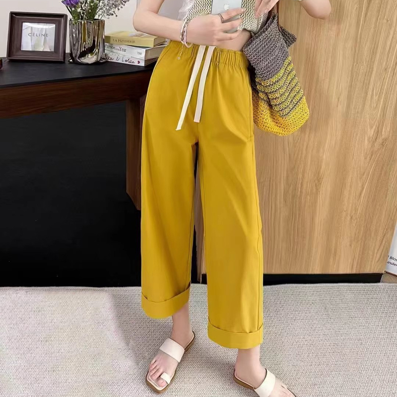 松紧腰抽绳休闲裤九分裤奶奶裤