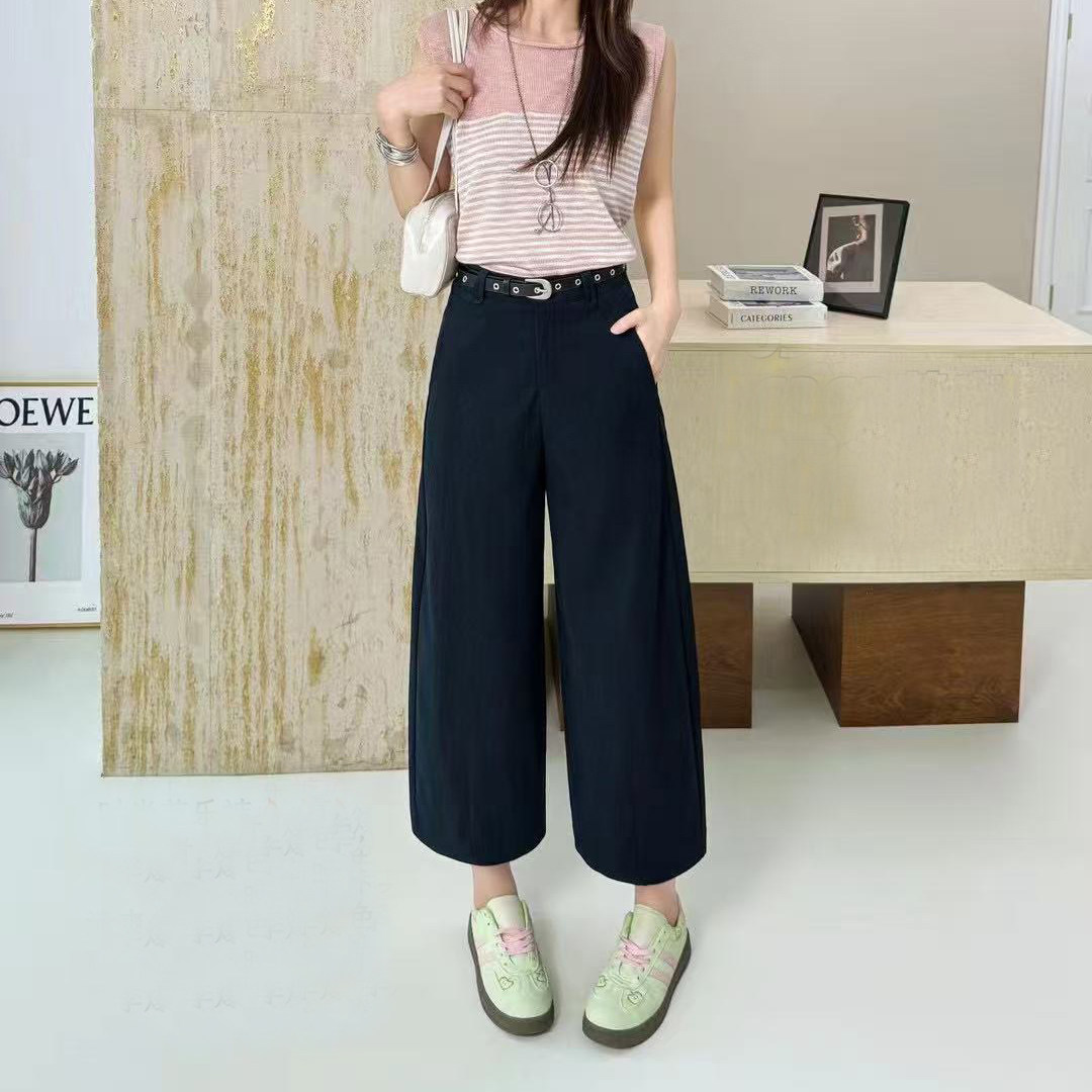 高腰芭乐裤女夏薄款弯刀裤休闲裤