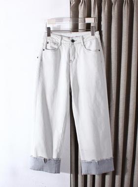 爆犀牛灰色直筒裤女2025春款宽松休闲牛仔裤百搭九分法棍裤25028