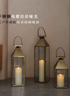 不锈钢风灯大尺寸落地烛台摆件