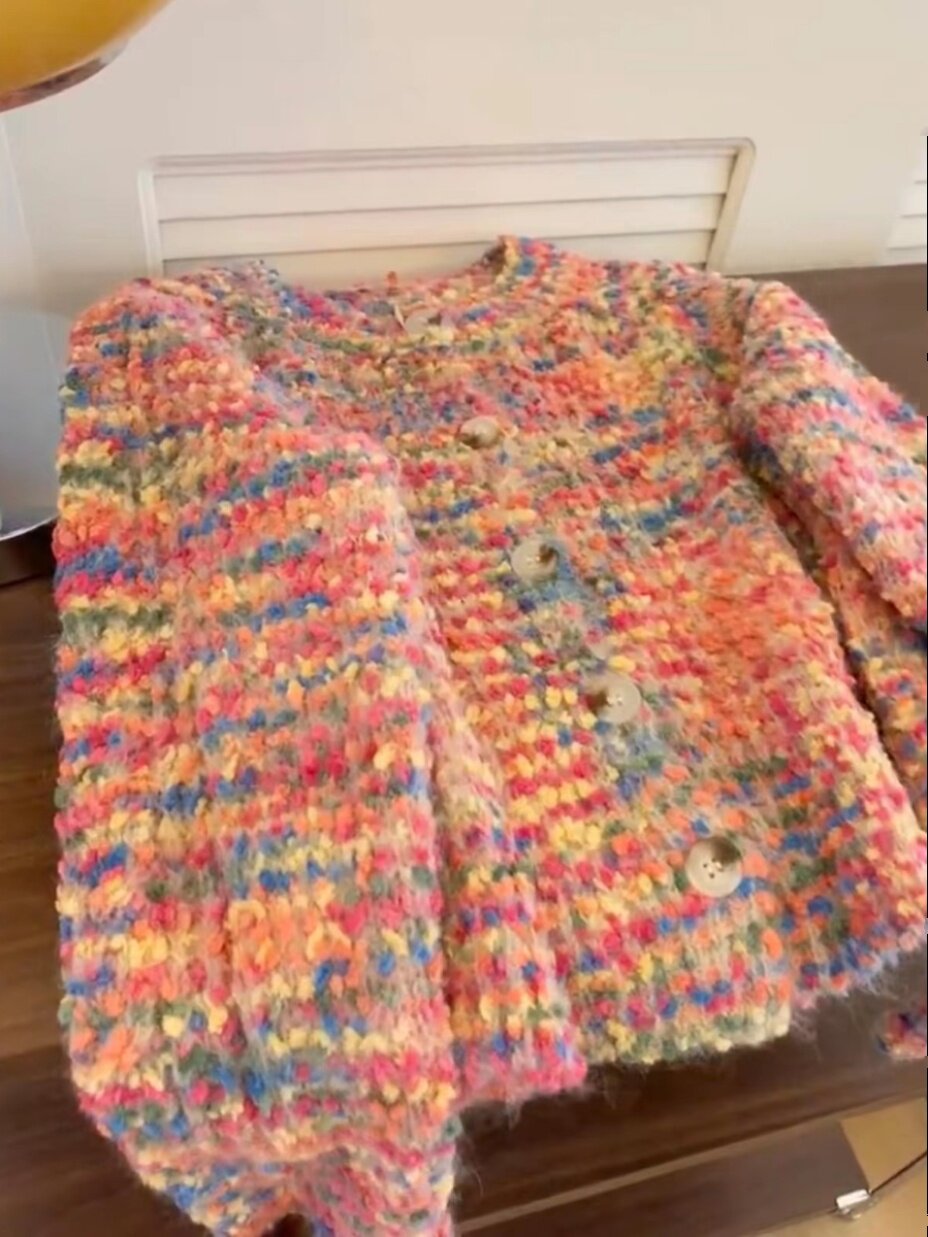 HEAVY  THIS IS REALLY LUXURIOUS RAINBOW PINK KNITTED CARDIGAN WOMENS 2024 SOFT AND GLUTINOUS LOOSE SWEATER JACKET