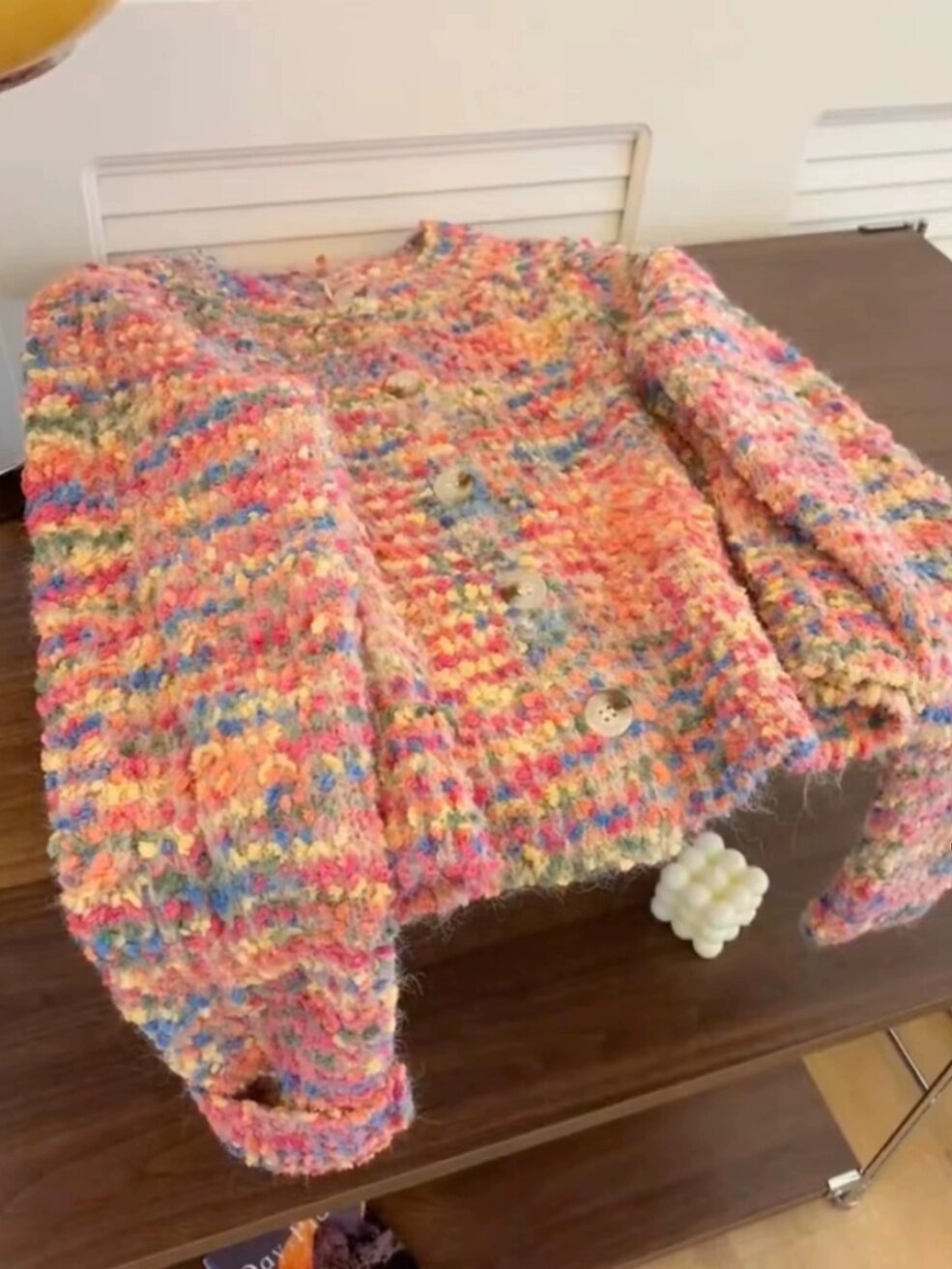 HEAVY  THIS IS REALLY LUXURIOUS RAINBOW PINK KNITTED CARDIGAN WOMENS 2024 SOFT AND GLUTINOUS LOOSE SWEATER JACKET