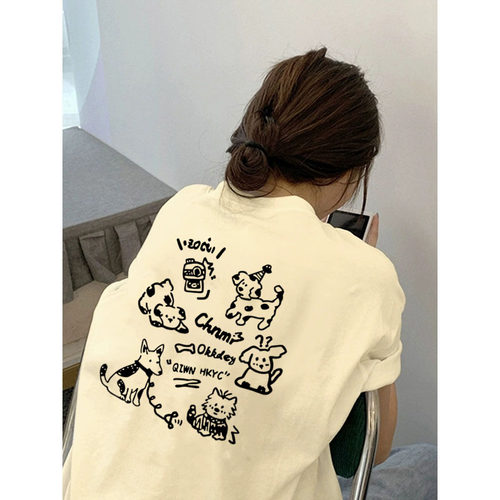 重磅短袖T恤女奶系可爱小狗夏季