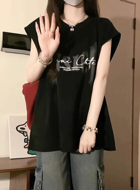 美式复古高街风ins国潮牌大码无袖坎肩背心T恤女夏季情侣运动上衣