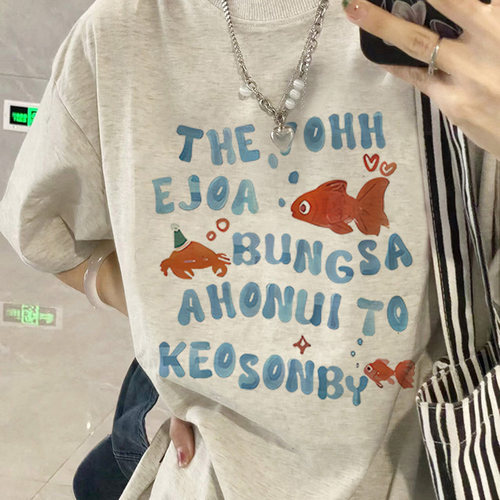 特大码胖MM美式复古短袖T恤女