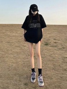 圆领韩版 胖MM宽松中长款 ins上衣 大码 潮牌复古重磅纯棉T恤男女夏季