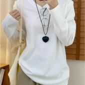 T恤女纯色正肩上衣打底衫 长袖 百搭ins显瘦 简约白色宽松大码 秋冬季