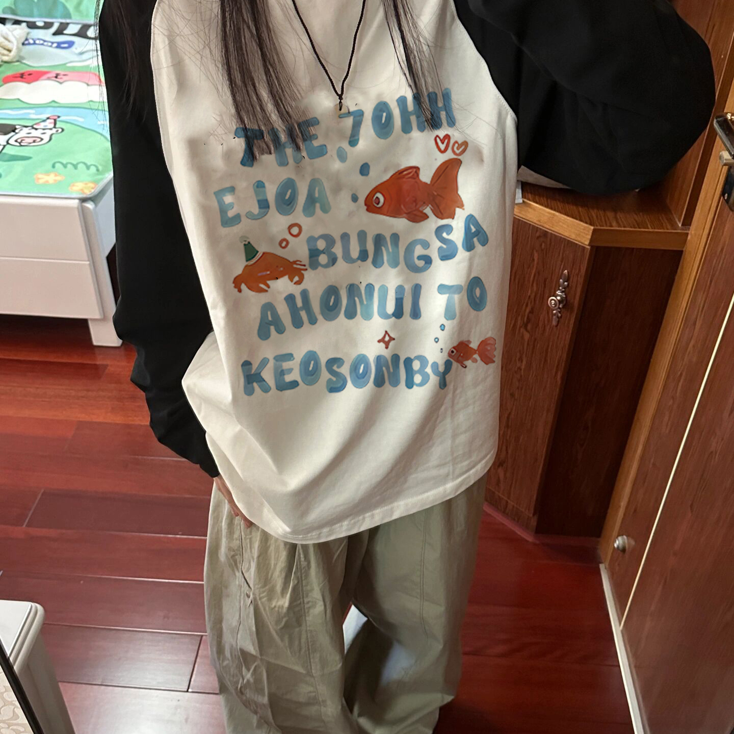 大码240斤胖MM美式插肩袖T恤女