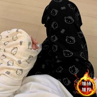高腰显瘦加绒加厚小众休闲裤 240斤女糯米裤 潮 超大码 Kitty猫阔腿裤