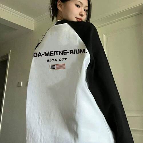 美式街头拼色打底衫长袖T恤