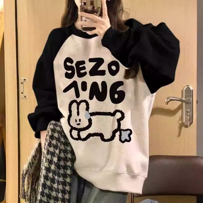 复古加绒宽松纯棉韩版圆领卫衣女