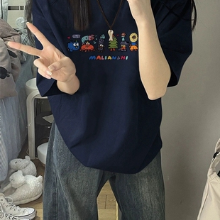 夏季大码胖MM美式正肩短袖t恤女宽松潮牌高级感上衣潮流ins打底衫