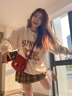美式复古小狗纯棉卫衣女大码宽松套头oversize潮慵懒秋冬加绒加厚