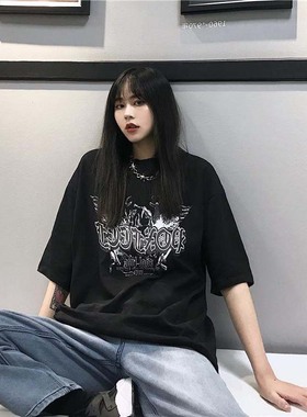 原宿bf风大码女装200斤t恤女短袖宽松显瘦遮肉240-300斤上衣潮ins
