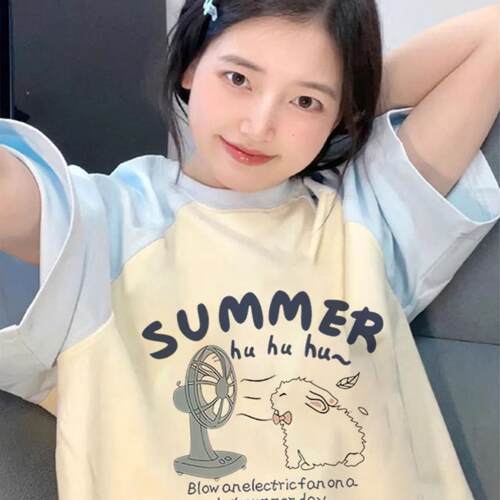 特大码插肩袖T恤女复古兔子胖MM