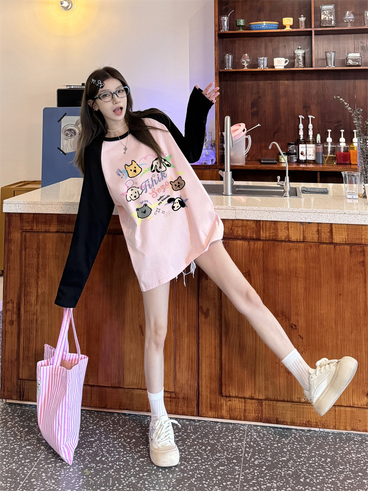 长袖复古重磅oversize纯棉女图片