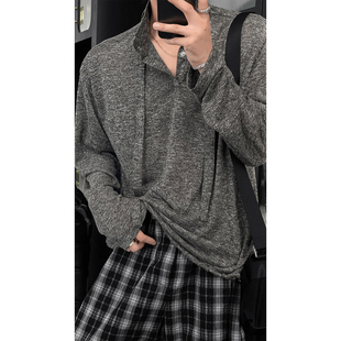 T恤男休闲慵懒风针织上衣 长袖 龙叨叨早秋新品 小众设计感飘带薄款