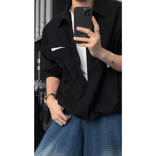 翻领百搭宽松衬衫 小众简约设计感假两件长袖 新品 龙叨叨2026春季