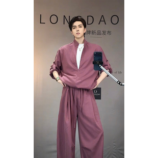 龙叨叨春夏新品简约高级感打底衬衫假两件外套宽松阔腿长裤套装