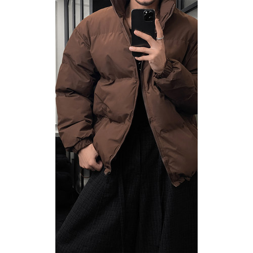 龙叨叨冬季新品高级美式复古立领拉链保暖棉服宽松日常痞帅面包服