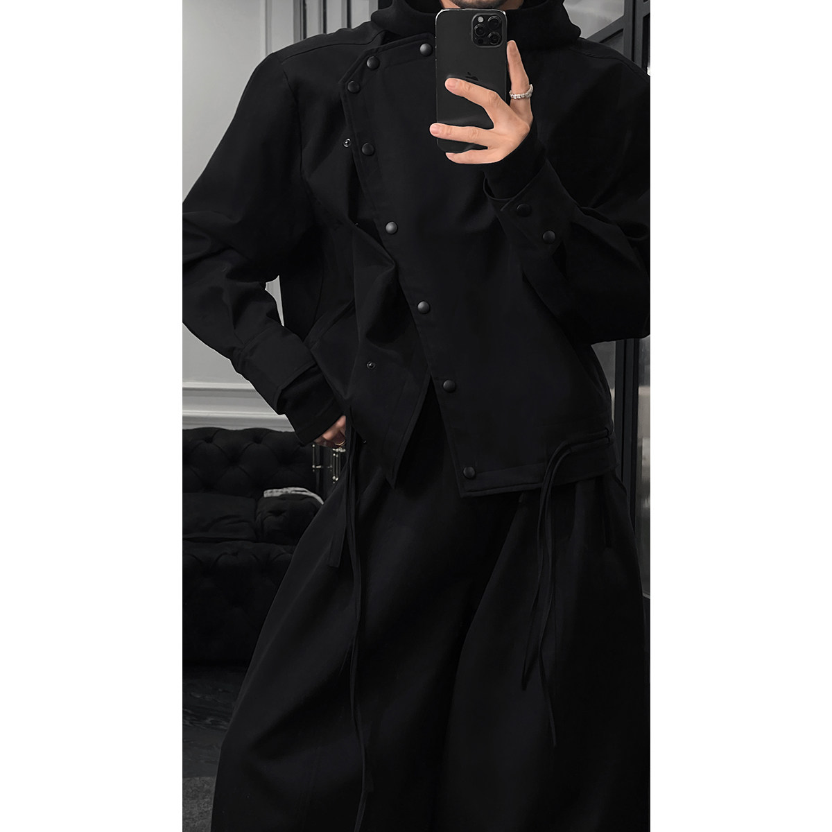 龙叨叨新品复古设计感不规则斜襟百搭夹克宽松飘带阔腿长裤套装,男装,夹克,淘宝优惠券,粉丝福利购,淘宝优惠卷