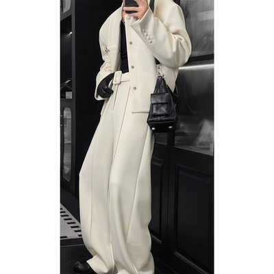 龙叨叨秋季新款潮流设计感立领夹克腰带宽松垂感长裤百搭套装