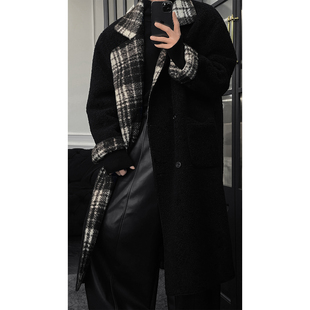 龙叨叨2026新品复古高级感羊羔绒格纹双面两穿大衣保暖中长款外套