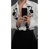 男休闲高级感衬衣 衬衫 龙叨叨2024春夏新品 复古刺绣花朵设计感长袖