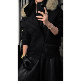 龙叨叨冬季新品美式大毛领可拆卸连帽羽绒服男潮牌防寒保暖派克服