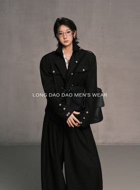 龙叨叨2026早秋新品英伦风正肩竖条纹设计西服阔腿西裤西装套装潮