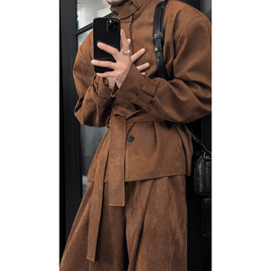 龙叨叨潮流男装龙叨叨秋季新品原创复古设计款立领夹克套装男宽松系带外套长裤潮