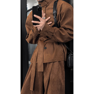 男宽松系带外套长裤 龙叨叨秋季 立领夹克套装 原创复古设计款 潮 新品