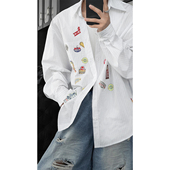 衬衫 龙叨叨夏季 印花设计高级感宽松百搭长袖 潮流竖纹美式 新款