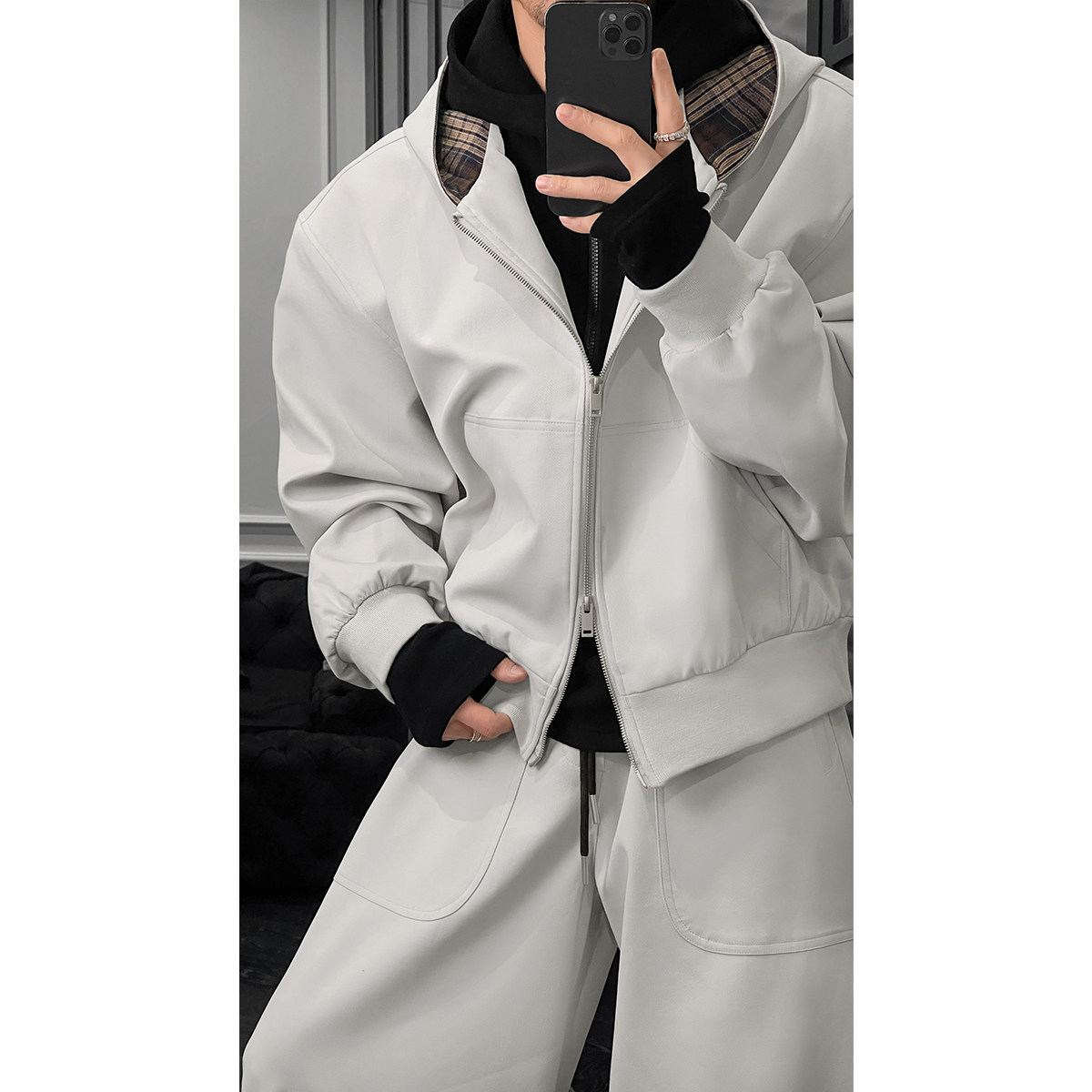 龙叨叨新品美式设计感复古开衫连帽卫衣百搭宽松弯刀长裤套装,男装,夹克,淘宝优惠券,粉丝福利购,淘宝优惠卷