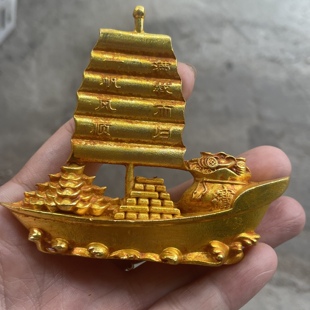 复古鎏金一帆风顺帆船摆件双龙吉祥帆船家居满载而归帆船合金摆件