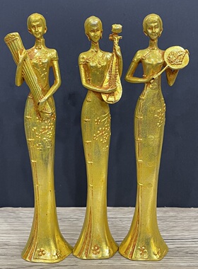 鎏金中式复古古典旗袍仕女美女摆件家用客厅桌面装饰摆件