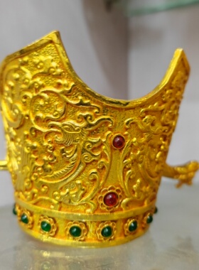 珍藏收老唐代宫廷御用摆件纯铜纯手工制作雕刻镶嵌宝石鎏金官帽