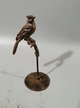茶道铜艺铜茶宠纯实心铜雕小鸟香插小摆件海外回流铜器古玩小铜件